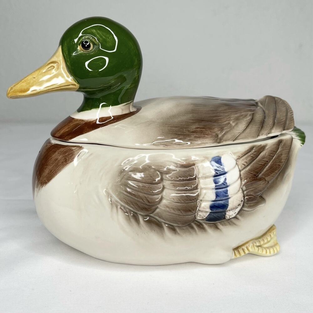 Otagiri Mallard Duck Covered Trinket Box Japan Hand Painted